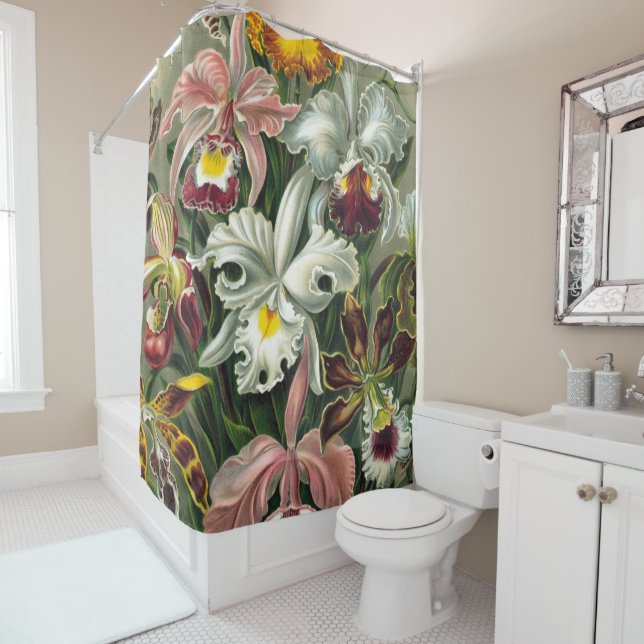 Rideaux De Douche Copie d'art d'Ernst Haeckel : Orchidae Oncidiums, (En situation)