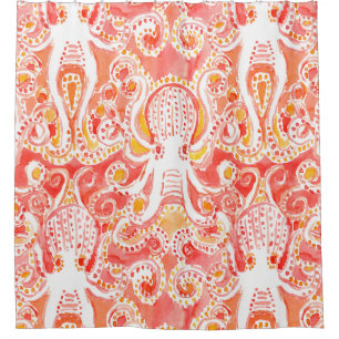 Rideaux De Douche Copie lunatique nautique de corail d'aquarelle de