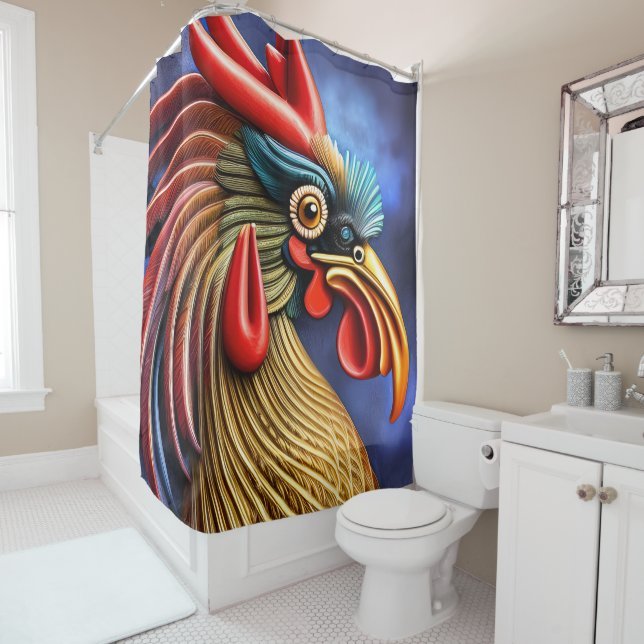 Rideaux De Douche Coq en fleurs (En situation)