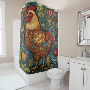 Rideaux De Douche Coq rétro chic poulet de campagne