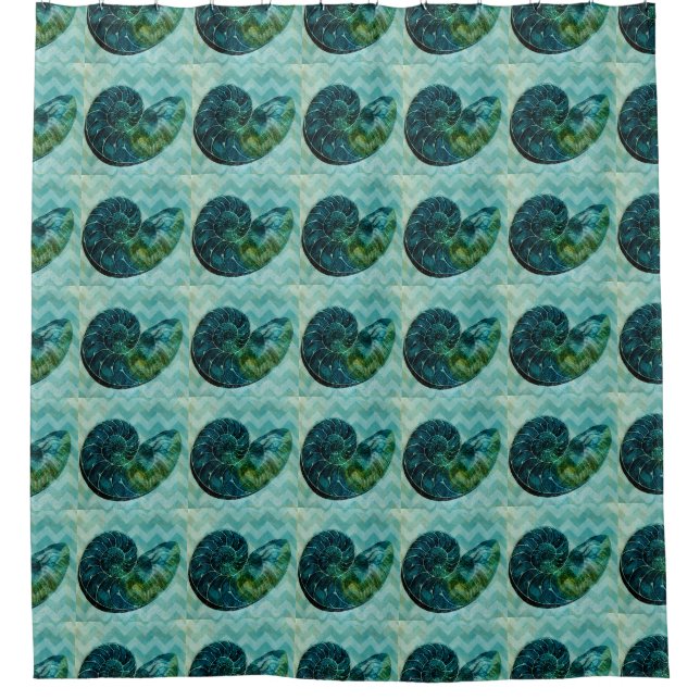 Rideaux De Douche Coque spirale Turquoise (Devant)