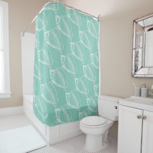 Rideaux De Douche Coquillage nautique blanc sur le vert de Seafoam