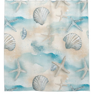 Rideaux De Douche Coquillages aquatiques côtiers & Étoile de mer sci