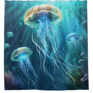 Rideaux De Douche Coquillages bleu et or