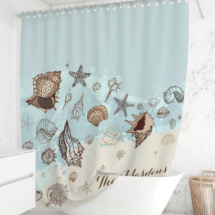 Rideaux De Douche Coquillages Personnalisés Et Sable Plage Côtière