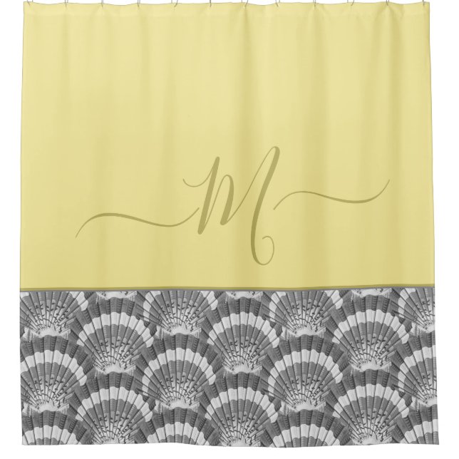 Rideaux De Douche Coquille de coquillage moderne marine jaune gris (Devant)