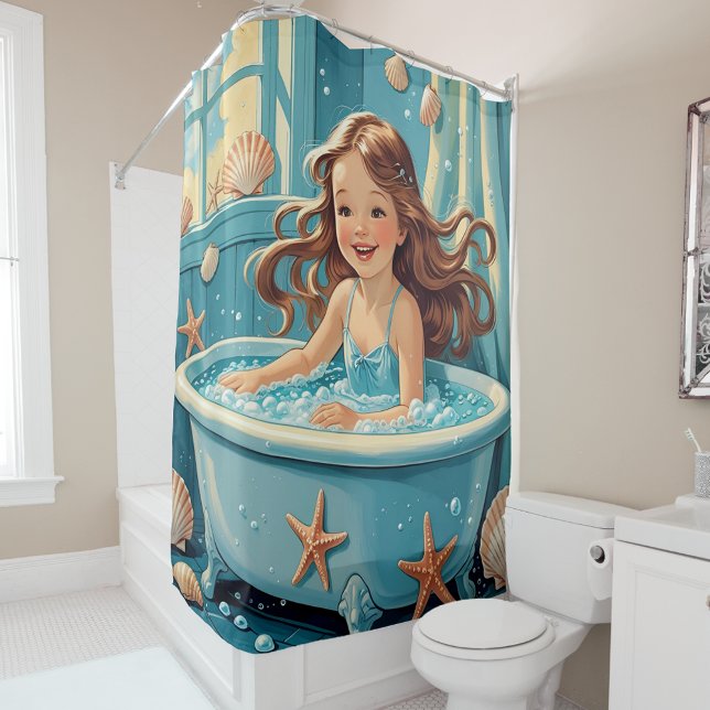 Rideaux De Douche Coquilles mignonnes Fille du temps de bain à thème (Créateur téléchargé)