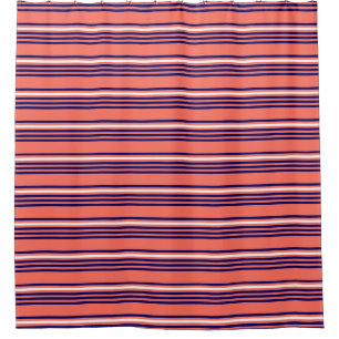Rideaux De Douche Corail, bleu marine et blanc cinq bandes motif