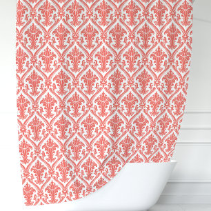 Rideaux De Douche Corail et Damassé Blanc