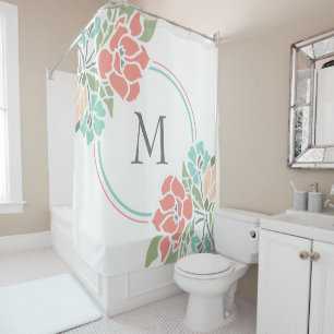 Rideaux De Douche Corail et floral moderne turquoise