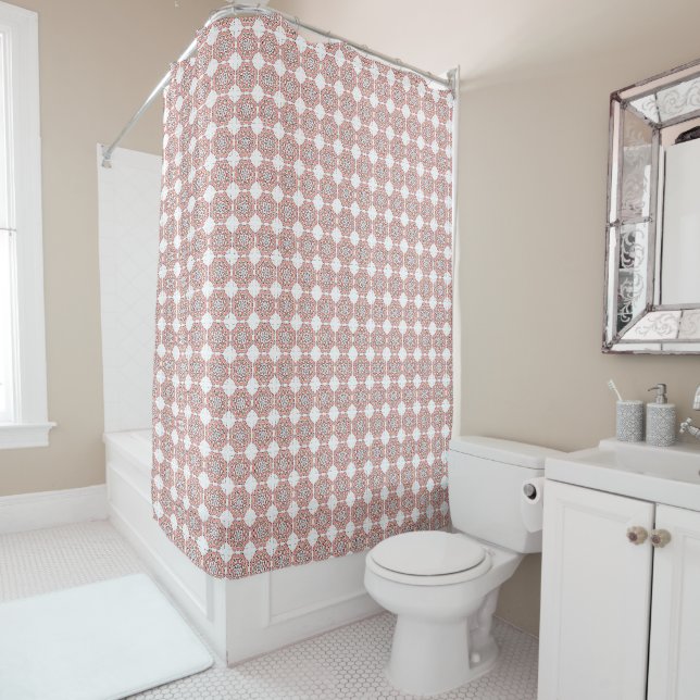 Rideaux De Douche Corail et gris géométrique (En situation)