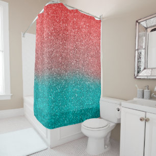 Rideaux De Douche Corail Melon Orange Turquoise Aqua Vert Pailleté S