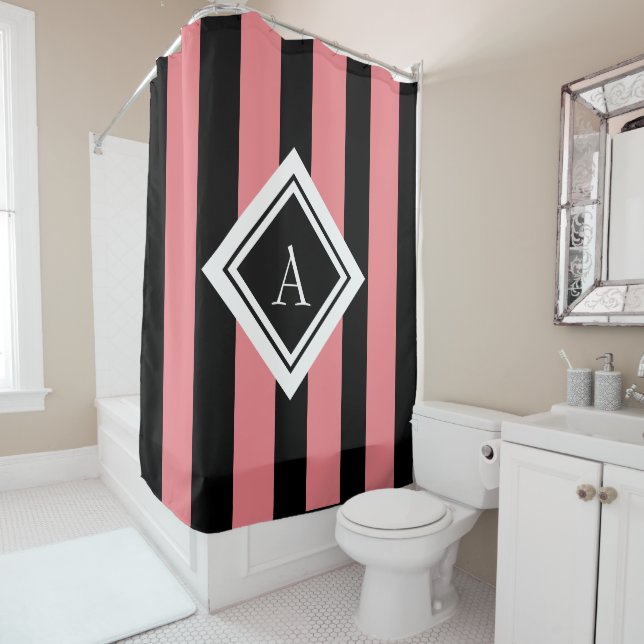 Rideaux De Douche Corail rose rose moderne Grilles verticales noir M (En situation)