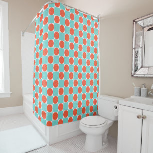 Rideaux De Douche Coral et damier cercle Aqua