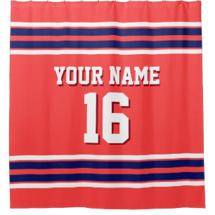 Rideaux De Douche Coral rouge avec Marine White Stripes Sports Jerse