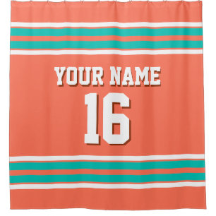 Rideaux De Douche Coral Turquoise White Stripes Sports Jersey