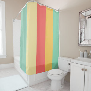 Rideaux De Douche Coral Turquoise Yellow Stripes