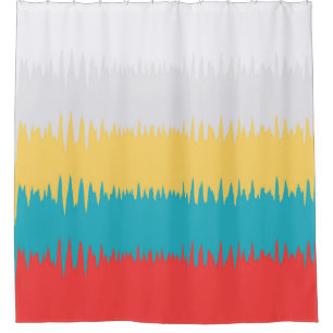 Rideaux De Douche Coral Turquoise Yellow White Stripes