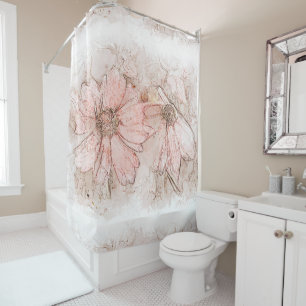 Rideaux De Douche Coréopsis Floral Aquarelle Bleu rose ID712