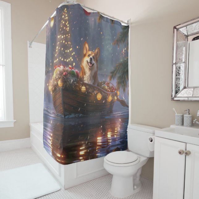 Rideaux De Douche Corgi Christmas Festive Voyage (En situation)