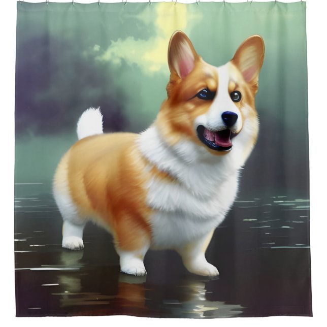 Rideaux De Douche Corgi dans l'eau (Devant)