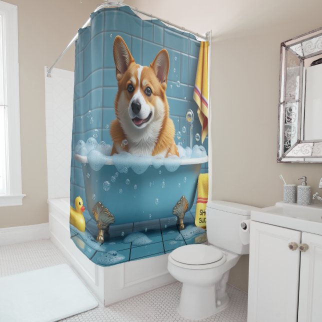 Rideaux De Douche Corgi Sloppy Sleepy mignonne drôle (En situation)