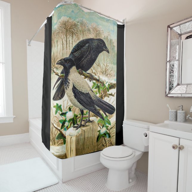 Rideaux De Douche Corvids - Blackbird Raven (En situation)