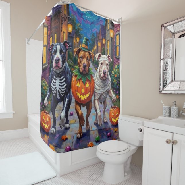 Rideaux De Douche Costumes d'Halloween Pitbull Dogs Trick or Treatin (En situation)