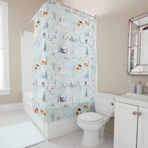 Rideaux De Douche Cosy Winter Wonderland Village de patinage sur gla