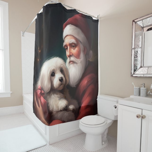 Rideaux De Douche Coton De Tulear Avec Noël Du Père Noël (En situation)