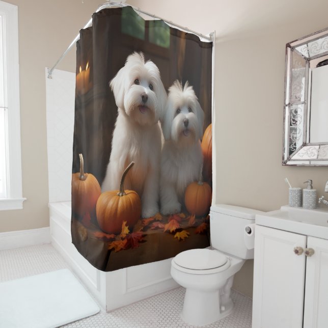 Rideaux De Douche Coton De Tulear Chiot Automne Citrouille délice (En situation)