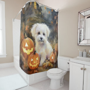 Rideaux De Douche Coton De Tulear Halloween Avec Peur Citrouille