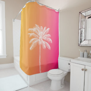 Rideaux De Douche Coucher de soleil de palmier blanc tropical