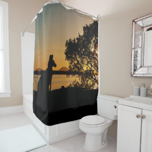 Rideaux De Douche Coucher de soleil noir et or Kangaroo Tree Photo A