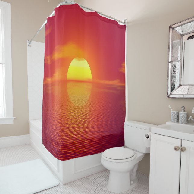 Rideaux De Douche Coucher de soleil orange (En situation)