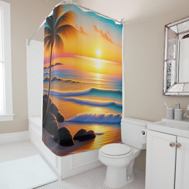 Rideaux De Douche Coucher de soleil sur la plage vivid (En situation)