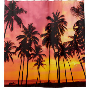 Rideaux De Douche Coucher de soleil tropical : Silhouette de palme s