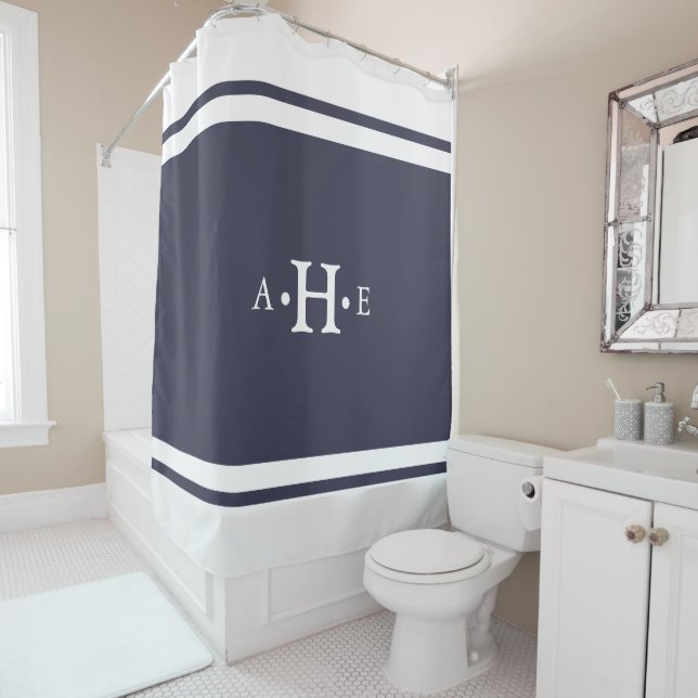 Rideaux De Douche Couleur blanche classique de coutume de monogramme (En situation)