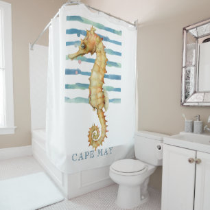 RIDEAUX DE DOUCHE COULEUR DE L'EAU, PLAGE, CAPE MAY