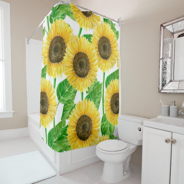 Rideaux De Douche Couleur d'eau des fleurs de soleil (En situation)