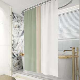 Rideaux De Douche Couleur moderne Bloc Sage Vert Beige Blanc