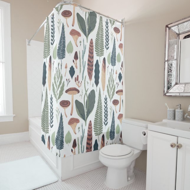 Rideaux De Douche Couleurs d'automne motif de feuillage de bois (En situation)