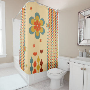 Rideaux De Douche Couleurs du thème des années 70 Fleurs Motifs 