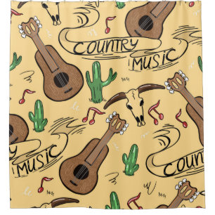 Rideaux De Douche Country music seamless pattern with guitars, cacti