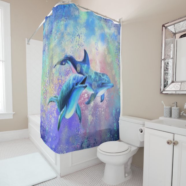 Rideaux De Douche Couple dauphin - Beau - (En situation)