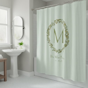 Rideaux De Douche Couronne d'olivier personnalisée avec monogramme