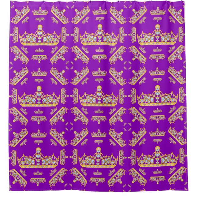 Rideaux De Douche Couronnes d'or Carreau de coeur Perles Motif pourp (Devant)