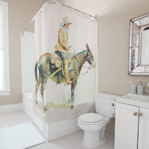 Rideaux De Douche Cowboy occidental vintage montant une mule
