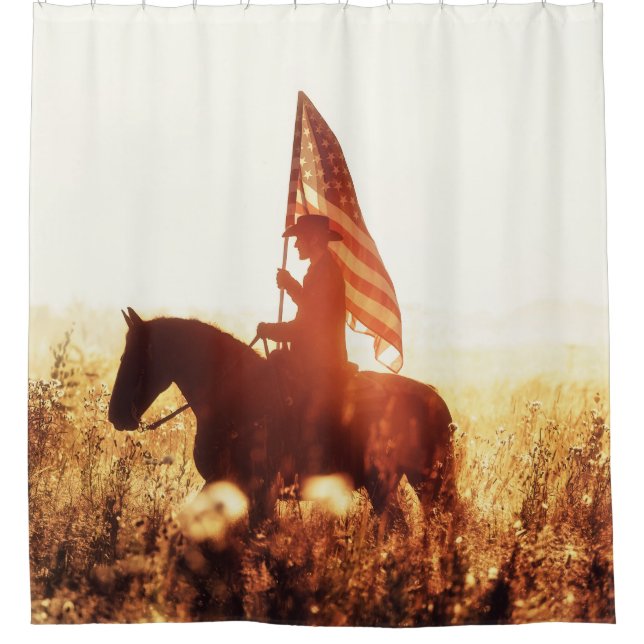 Rideaux De Douche Cowboy Portrait USA Flag Thème. (Devant)