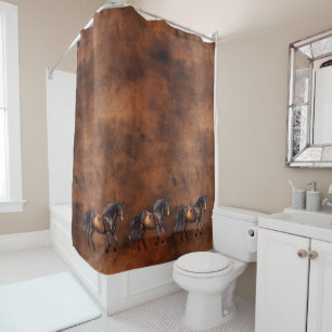 Rideaux De Douche Cowboy Western Brown Horse Cowboy